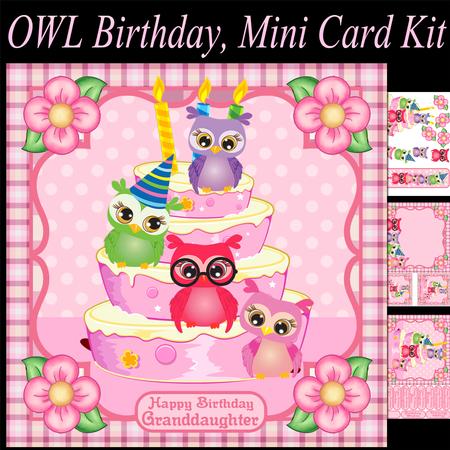 Owl and Birthday Cake, Mini Card Kit