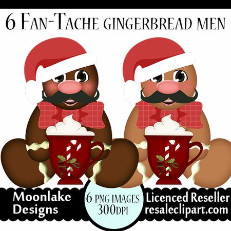6 Mustache Gingerbread Christmas Clipart