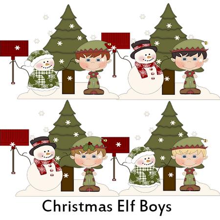 Christmas Elf Boys Clipart Set X4