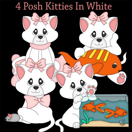 4 Posh Kittens / Cats in White Clipart Set