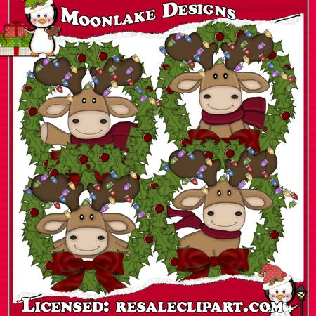 Moose Wreath Christmas Cu Clipart