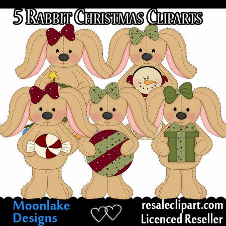 5 Christmas Rabbit Cliparts, Png, Jpg