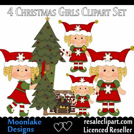 4 Christmas Little Girl Cu Clipart