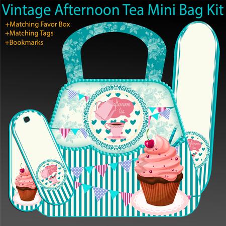 Tea and Cupcake, Vintage Design Handbag Kit