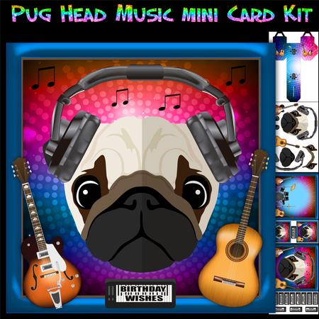 Pug Life Music Head Birthday Mini Card Kit