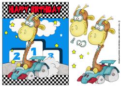 Giraffe Birthday Greeting Card Racing