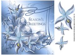 Decorative Holiday Card in Blue with Flowers