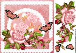 Pretty Pink Rose Greeting Card with Butterflies