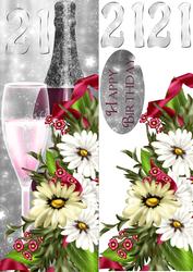 21st Birthday Card Front with Wine and Flowers