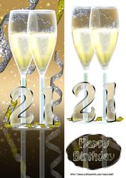 21st Birthday Card Front with Champagne