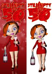 50th Birthday Card with Cute Woman and Champagne