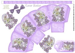 Easter Bunny in a Tea Cup with Flowers, Basket