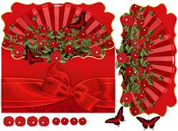 Rose and Fan Greeting Card in Red