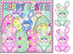Easter Bunnies and Easter Eggs Greeting Card Front