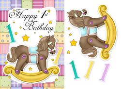 1st Birthday Card Front with Rocking Horse