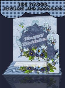 Blue Floral Side Stacker Envelope and Bookmark