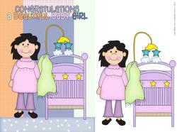 Baby Girl Congratulations Card Front with Cot