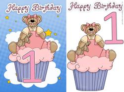 1st Birthday Card with Cute Little Cupcake Bear