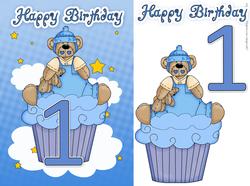 1st Birthday Card with Cute Little Cupcake Bear