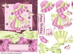 Little Cutie Pie Bonnet Girl with Watering Can and Flowers