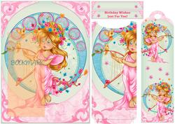 Cute Birthday Bookmark Card with Little Harp Girl