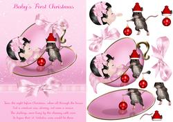 Baby Girl's First Christmas Card with Mouse
