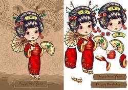 Cute Chinese Girl Birthday or Chinese New Year Card
