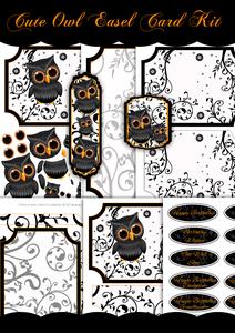 Cute Owl Easel Card Kit in Black Orange and White
