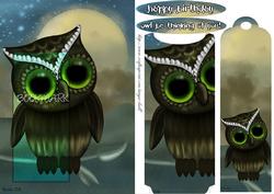 Bookmark Quick Card with Owl and Night Scenery