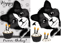 Cat Birthday Card with Cupcake and Candles