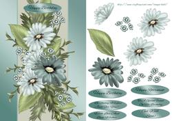Dusky Blue Floral Birthday Card