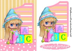 1st Birthday Card with Cute Little Girl and Blocks