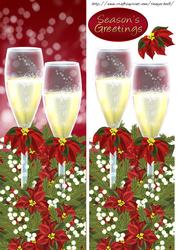 Red Poinsettia Champagne Christmas Dl Quick Card