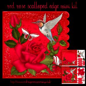 Rose Red Floral Scalloped Edge Card Kit