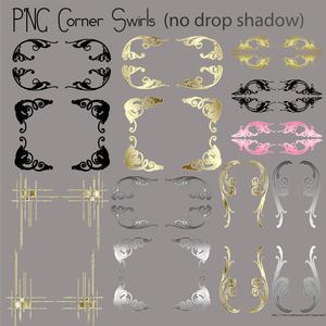 Set of Png Digital Corners Gold and Silver