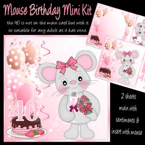 Cute Mouse with Wine Birthday Card Mini Kit