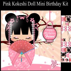 Pink Kokeshi Doll Birthday Mini Kit