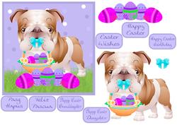 Cute Easter Bulldog Card with Eggs and Basket