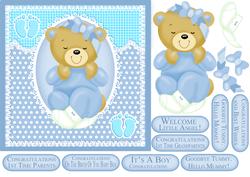 New Baby Boy Quick Card, with Teddy Bear