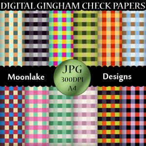 12 Trendy Color A4 Backing Sheets Gingham Check