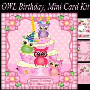 Owl and Birthday Cake, Mini Card Kit