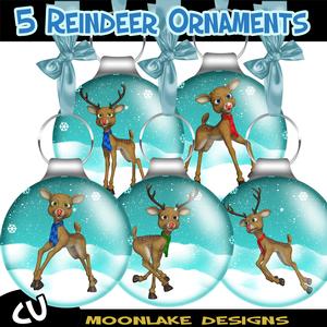 5 Reindeer Christmas Ornaments Png, and Jpg