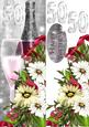 50th Birthday Greeting Card Front with Champagne