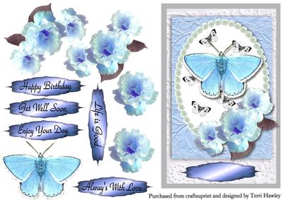 Blue Roses and Butterfly