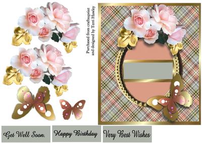 Pink Tartan and Gold Butterfly