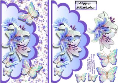 Blue Lilies and Butterflies