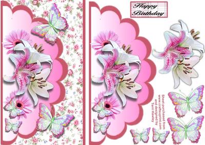 Pink Lilies and Butterflies