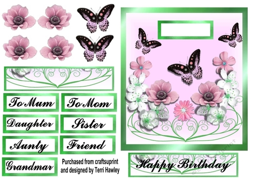 ladies card pink and green