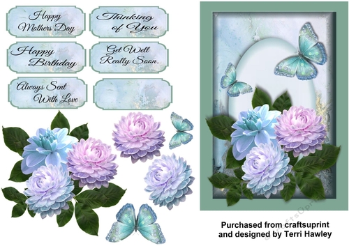 greetings with dahlias and butterflies