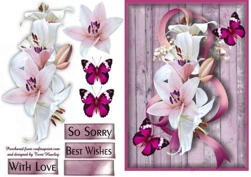  lilies and butterflies in pink